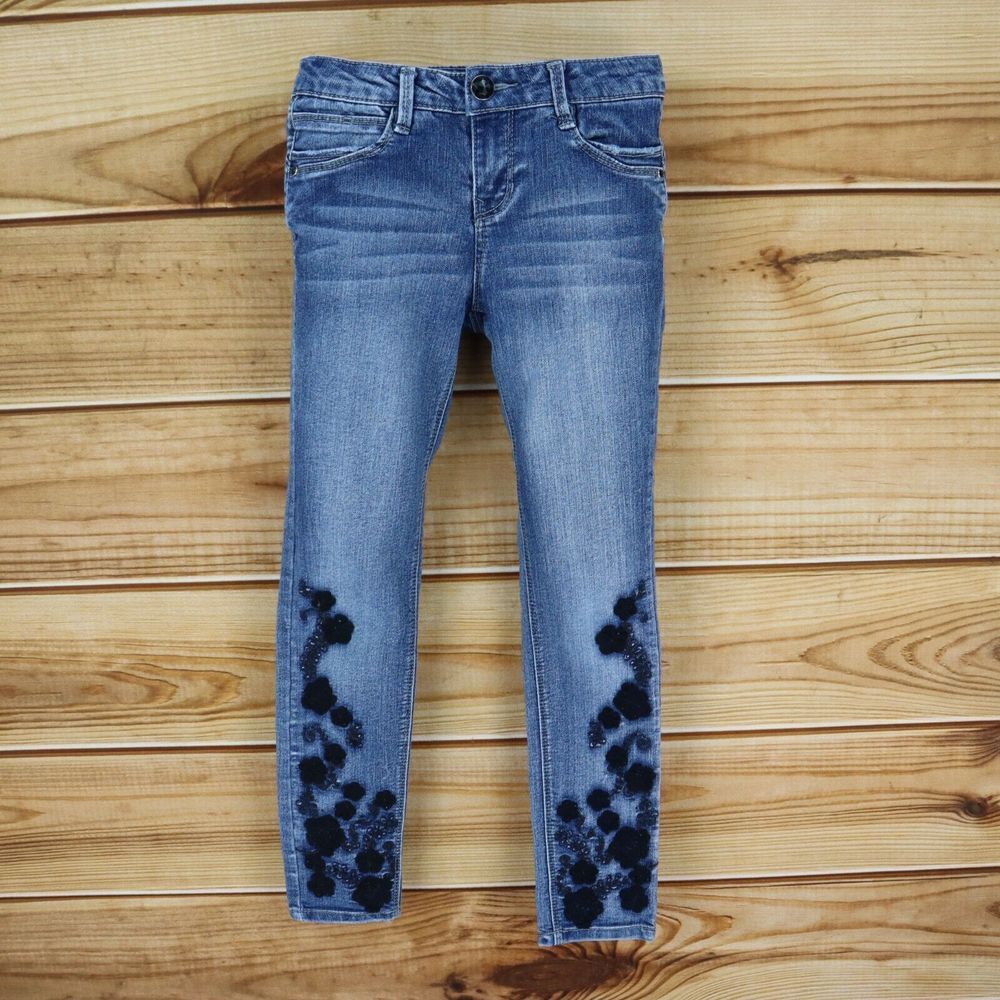 Blue‎ Spice Skinny Jeans Girls Size 10 Blue Faded Denim Embroidered Floral
